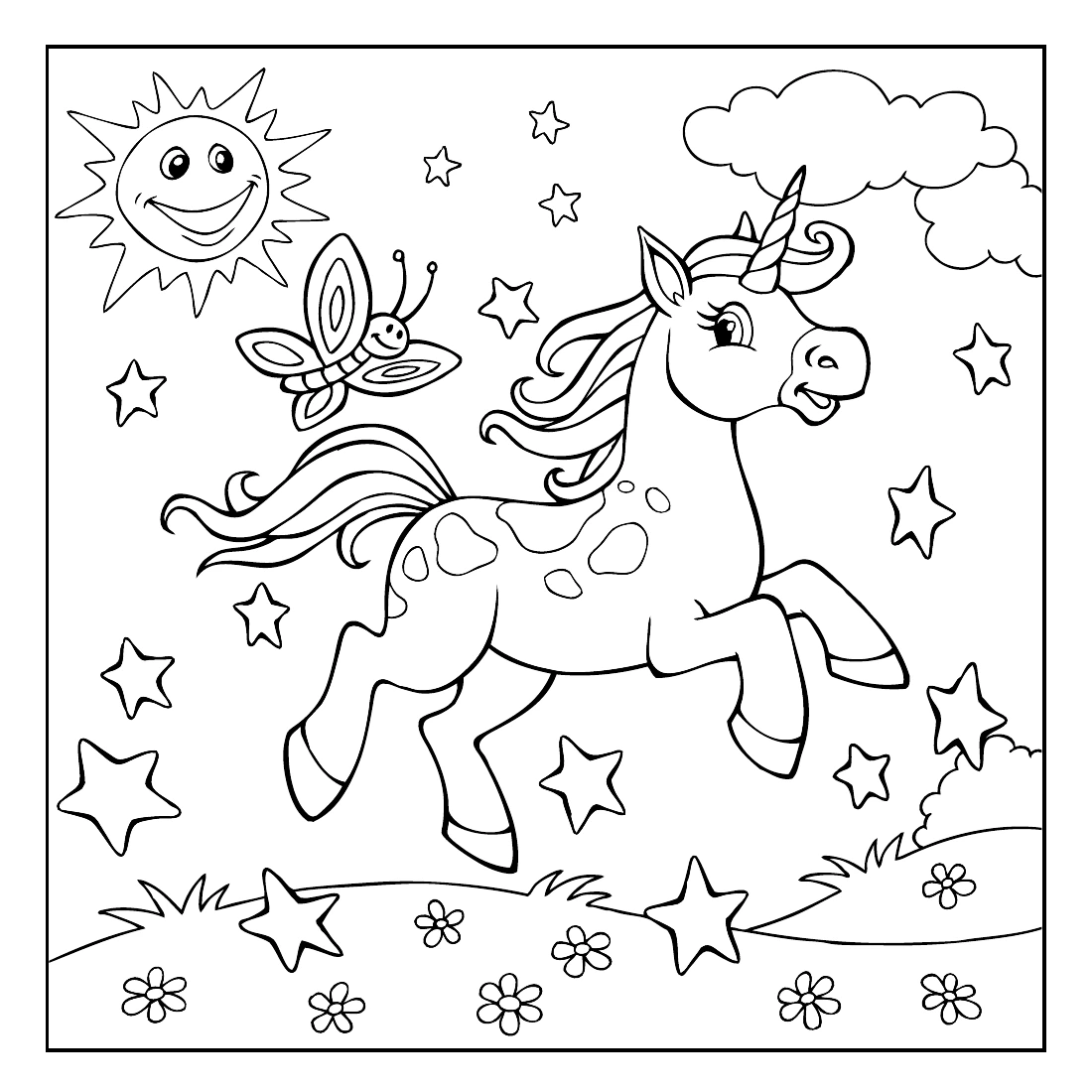 Einhorn mit Sternen – kostenlose Vorlage